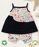 Pranava 100% Organic Cotton Sleeveless Sea Life Theme Printed Coordinating Top &  Shorts Set - Navy Blue & White