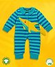 Pranava 100% Organic Cotton Full Sleeves Dolphin Embroidered & Striped Romper- Blue And Aqua Green