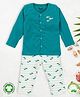 Pranava 100% Organic Cotton Full Sleeves Fish Embroidered Shirt & Pant Set - Aqua Blue & White