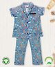 Pranava 100% Organic Cotton Knitted Half Sleeves Sea Life Printed Night Suit - Blue