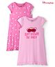 Honeyhap Premium Cotton Single Jersey Knit Cap  Sleeves Nighty With Bio Finish With Heart Print Pack of 2- Pink
