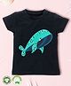 Pranava 100% Organic Cotton Half Sleeves Whale Embroidered Tee -  Navy Blue