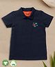 Pranava 100% Organic Cotton Half Sleeves Fish Embroidered Polo Tee - Navy Blue