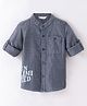 INFINITY Cotton Woven Full Sleeves Placement Text Printed Shirt - Blue