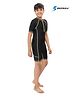 Bosky Swimwear Half Sleeves Bodysuit with Line Print - Black