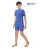Bosky Swimwear Half Sleeves Bodysuit with Line Print - Blue