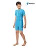 Bosky Swimwear Half Sleeves Bodysuit with Line Print - Sea Blue