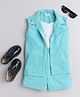 Taffykids Knitted Colour Blocked Jumpsuit With Sleeveless Solid Jacket - Aqua Blue & White