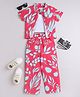 Taffykids Solid Crop Top With Half Sleeves Leaves Printed Rayon Shirt With Coordinating Pant - Multi Colour