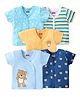 Babyhug 100% Cotton Knit Half Sleeves Front Open Vests Stripes & Bear Print Pack of 5 - White Yellow & Blue