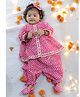 BownBee Pure Cotton Full Sleeves Leheriya Designed Kurta  Pant With Coordinating Headband & Booties - Pink