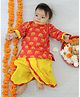 BownBee Pure Cotton Full Sleeves Elephant Printed Kurta & Dhoti Set - Red