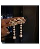 Yu Fashions Rhinestone Bow Knot Pearl Drop Trending Korean Earrings Pair