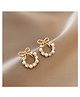 Yu Fashions Christmas Wreath Round Shaped Flower Pearl Korean Earrings Pair