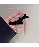 Yu Fashions Velvet Fabric Bow Knot Silver crystals Korean Drop Earrings Pair