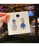 Yu Fashions Blue Square Round Shaped Marble Print Korean earrings Pair