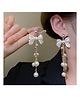 Yu Fashions White Shiny Vintage zircon Retro Long Bow Fairy Lady WaterPearl Drop Fringe Tassel Korean Earrings