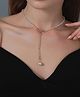 Yu Fashions Pearl rhinestone Bow High Fashion Drop Pendent Necklace Chain- Golden Plated