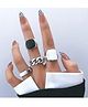 Yu Fashions Silver & Black Link Korean Silver Ring Set of 4