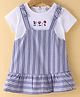 Simply Premium Cotton Half Sleeves Striped & Floral Printed Frock - Navy & White
