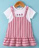 Simply Premium Cotton Half Sleeves Striped & Floral Printed Frock - Red & White