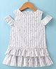 Simply Premium Cotton Cold Shoulder Striped Layered Frock Floral Print - Grey