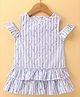 Simply Premium Cotton Cold Shoulder Striped Layered Frock Floral Print - Blue