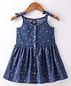 Simply Premium Cotton Sleeveless Frock Hearts Print - Dark Blue