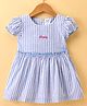 Simply Premium Cotton Half Sleeves Striped Frock with Logo Print - Blue