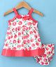 Simply Premium Cotton Sleeveless Fruits Printed Frock with Bloomer - Red