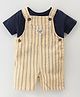 Simply Premium Cotton Striped Dungaree with Solid Colour T-Shirt - Yellow & Blue