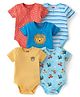 Babyhug 100% Cotton Knit Half Sleeves Striped & Lion Printed Onesies Pack of 5 - Multicolour