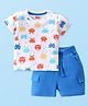 Babyhug Single Jersey Knit Half Sleeves Printed  T-Shirt & Shorts Set - White & Blue