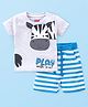 Babyhug Single Jersey Knit Half Sleeves T-Shirt And Shorts Set Stripes & Zebra Print - Blue & White