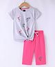 Pepito Cotton Knit Half Sleeves Top & Capri Set with Embroidery Detailing - Grey & Pink