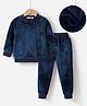 Kookie Kids Full Sleeves Winter Wear Text  Printed Night Suit - Navy Blue