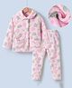 Kookie Kids Full Sleeves Collared Winter Wear Night Suit With Butterfly Design - Pink