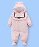 Kookie Kids Full Sleeves Winter Romper with Detachable Hood Booties & Frill Detailing Polka Dots Print - Pink