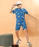 Ninos Dreams 100% Cotton Half Sleeves Footballs Printed Coordinating Tee & Shorts Set - Blue