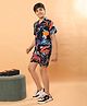 Ninos Dreams Rayon Half Sleeves Marble Printed Coordinating Shirt & Shorts Set - Black