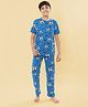 Ninos Dreams 100% Cotton Knit Half Sleeves Football Printed Night Suit -  Blue