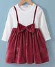 Kookie Kids Full Sleeves Frock With  Bow Detailing - White & Wine