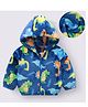 Kookie Kids Full Sleeves Hooded Sweatjacket With Dino Print - Blue
