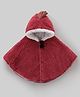 Kookie Kids Half Sleeves Hooded Poncho with Pom Pom & 3D Applique - Maroon