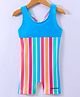LOBSTER  Sleeveless Striped  Legged  Swimsuit with Text Print - Blue