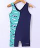 LOBSTER  Sleeveless  Legged  Swimsuit with Whale & Text Print - Navy Blue