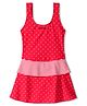 LOBSTER  Sleeveless Frock Swimsuit with Striped & Polka Dot Print - Red