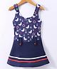 LOBSTER  Sleeveless Frock Swimsuit with Bird Print -  Blue