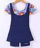 LOBSTER  Half Sleeves  Frock Swimsuit with Floral Print -  Blue