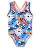 LOBSTER  Sleeveless V Cut Swimsuit with Floral Print - Blue
